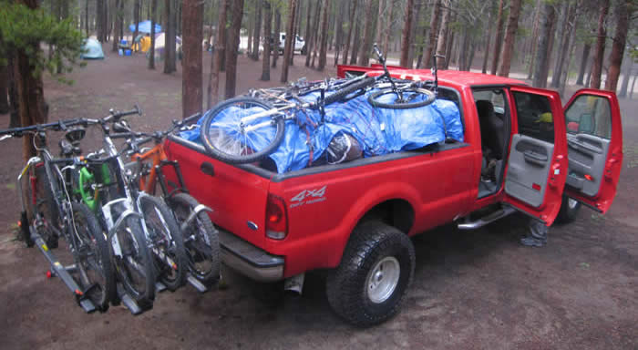 Loaded and ready to leave camp, 7 bikes, 7 people